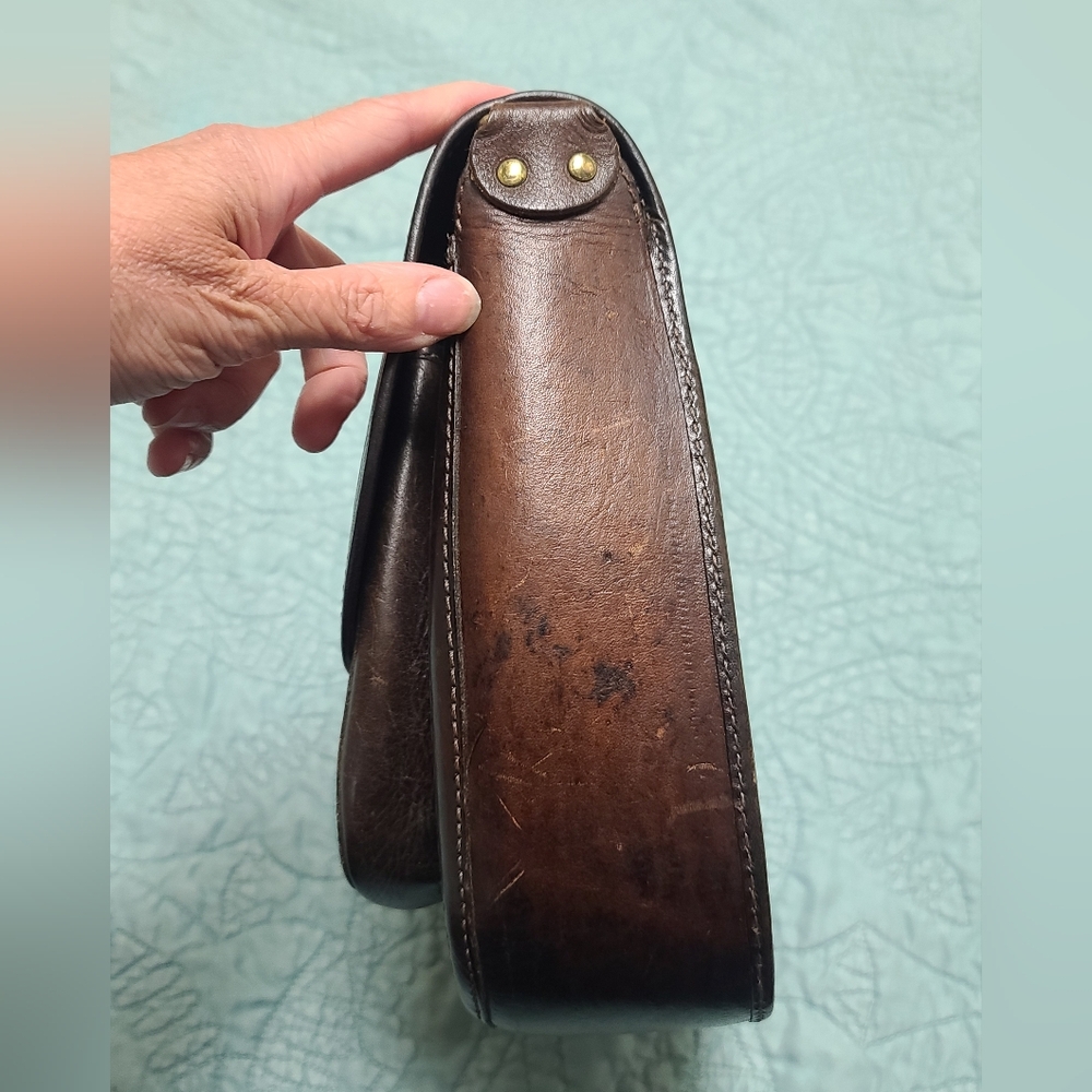 Brown and Tan Leather Saddle Bag Purse, Anna Del Sol, Crossbody Bag - Picture 5 of 14